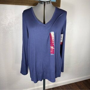 NWT HUE Women's Long Sleeve Legging Tee V-Neck Top - Crown Blue Women’s XL